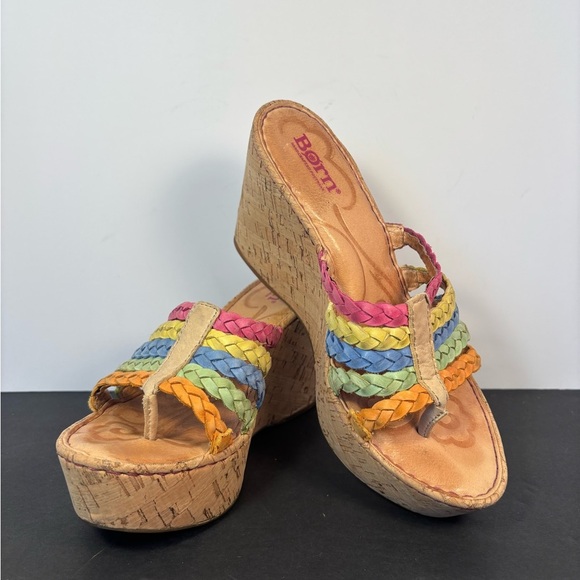 🌈 Born Leather Rainbow Braided Wedge Sandals Size 6 / EU 36.5 - Picture 1 of 8